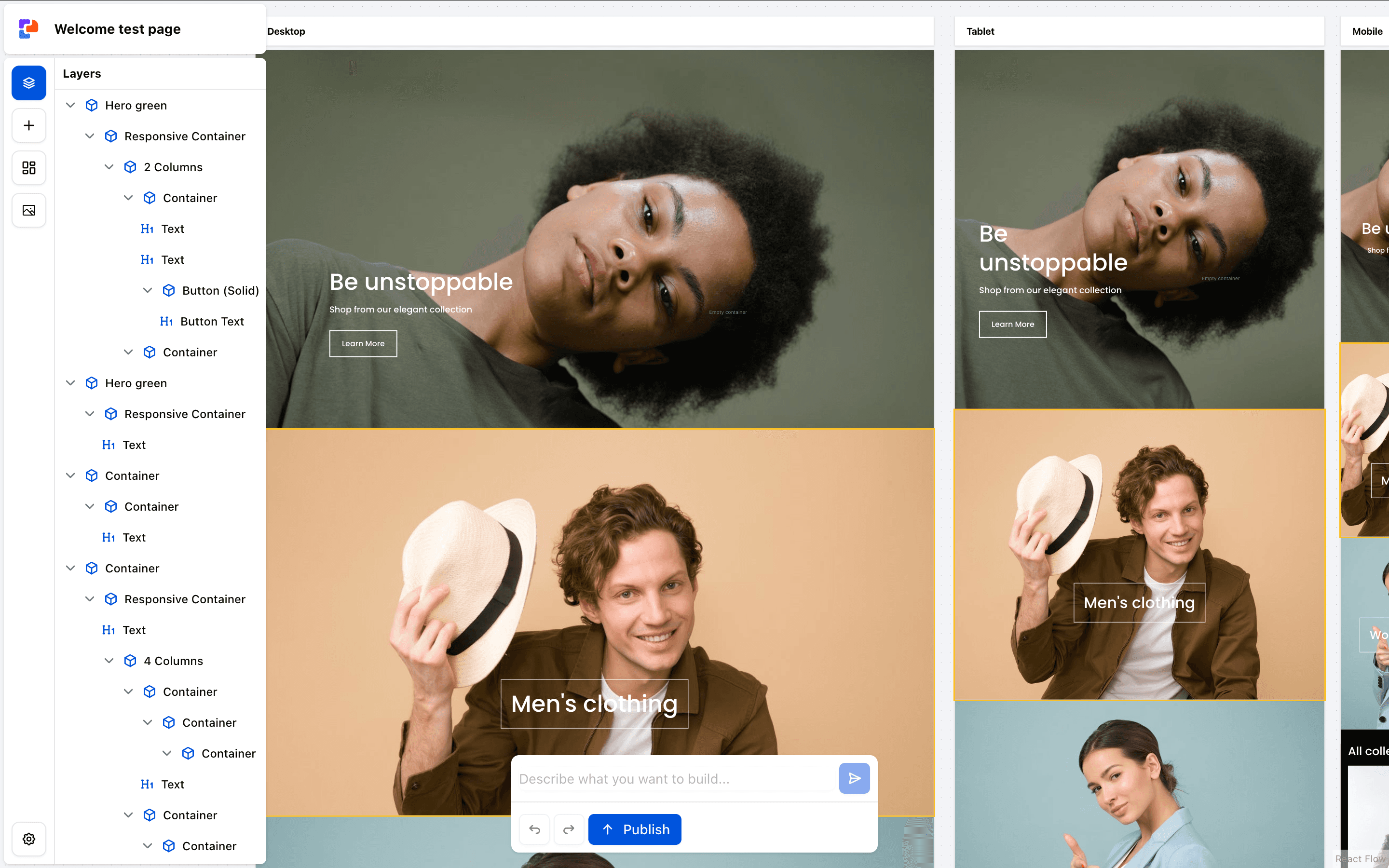 PageFusion Editor - Drag and drop page builder interface